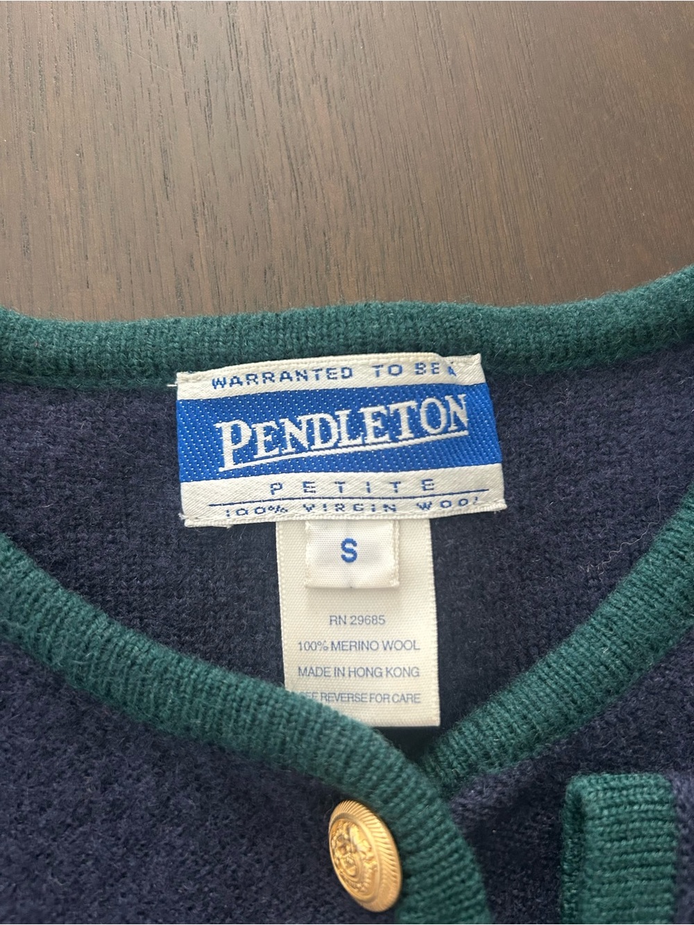 VTG 90s Pendleton Petite 100% Merino Wool Button Down Sweater Size S Navy/Green - Picture 4 of 8